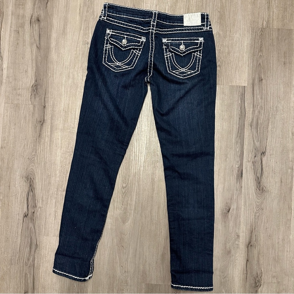 LA Idol Dark Blue Embellished Skinny Jeans with Contrast Stitching 11 - Picture 3 of 16